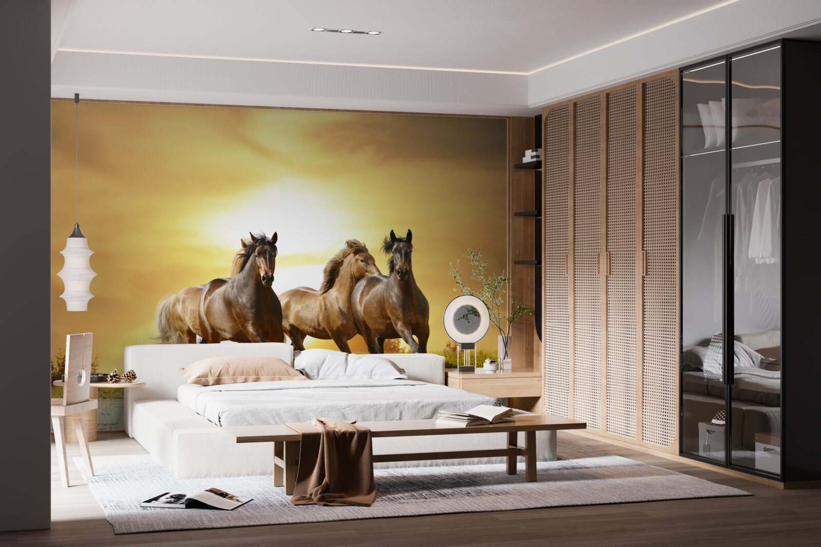 Fototapet caii se grăbesc spre soarele care apune