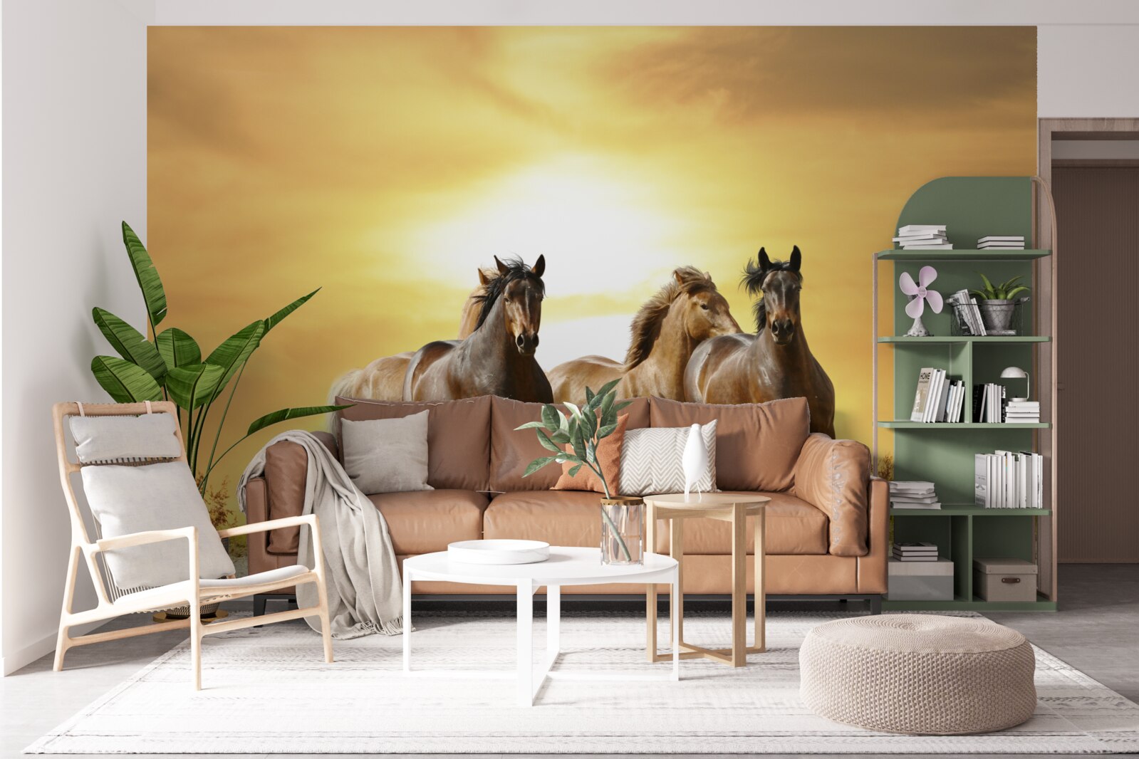 Fototapet caii se grăbesc spre soarele care apune