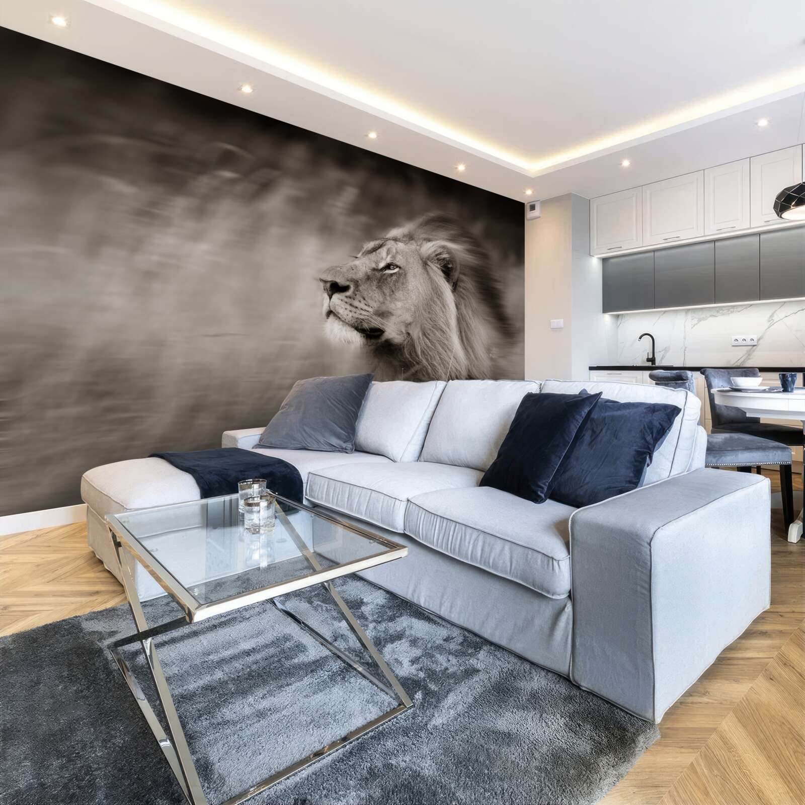 Fototapet negru și alb animal conducător în vânt