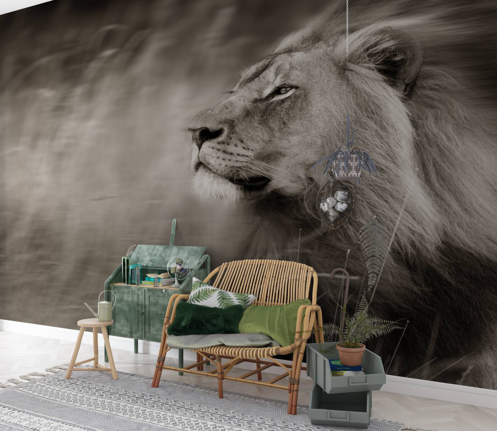 Fototapet negru și alb animal conducător în vânt