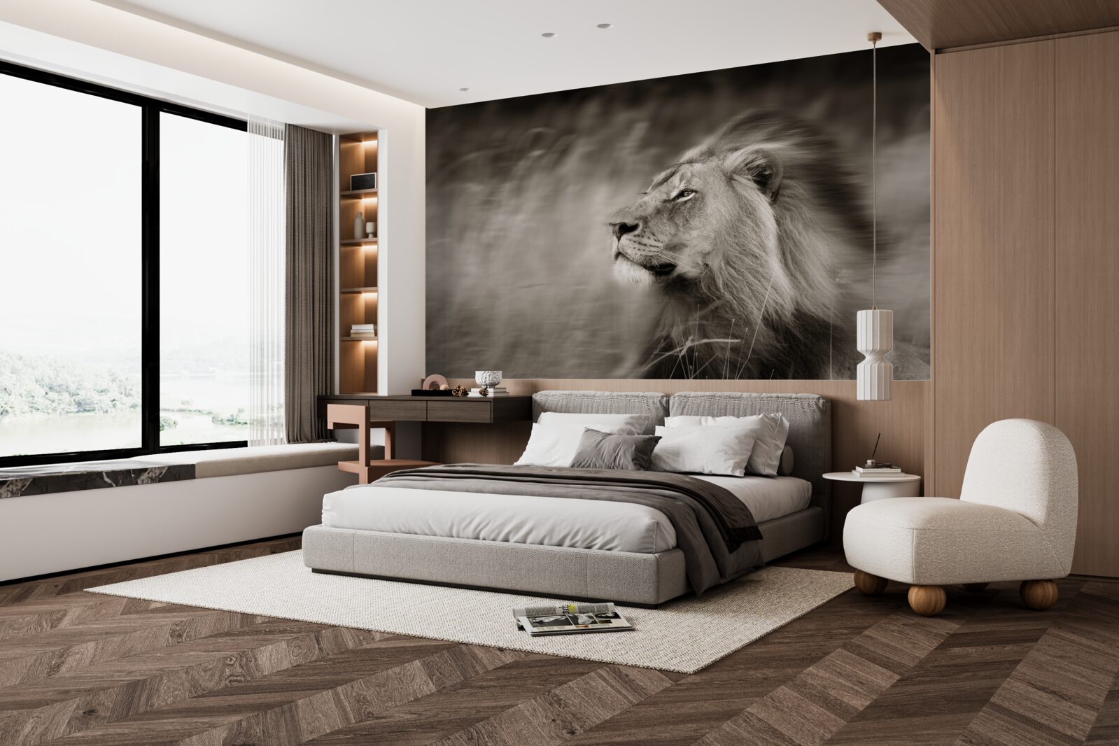 Fototapet negru și alb animal conducător în vânt