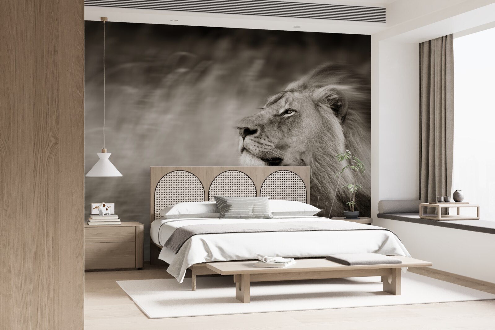 Fototapet negru și alb animal conducător în vânt