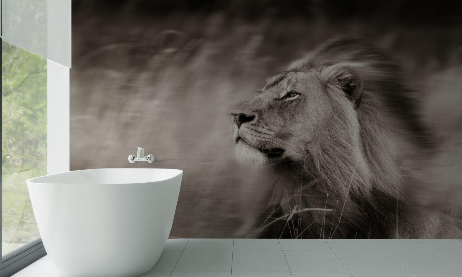 Fototapet negru și alb animal conducător în vânt