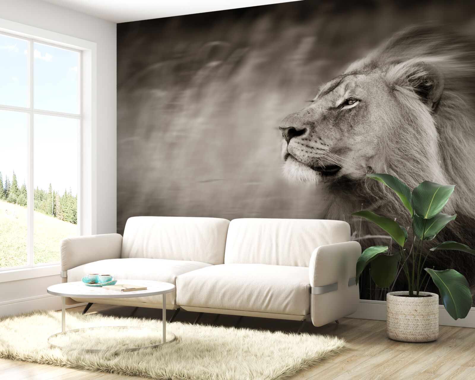 Fototapet negru și alb animal conducător în vânt