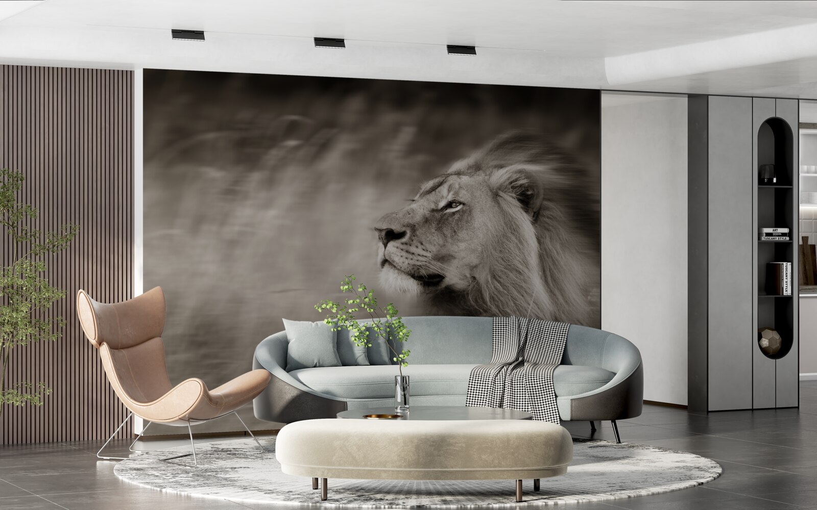 Fototapet negru și alb animal conducător în vânt