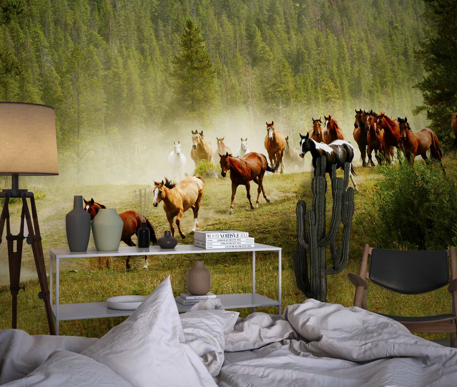 Fototapet cai alergând prin pădure