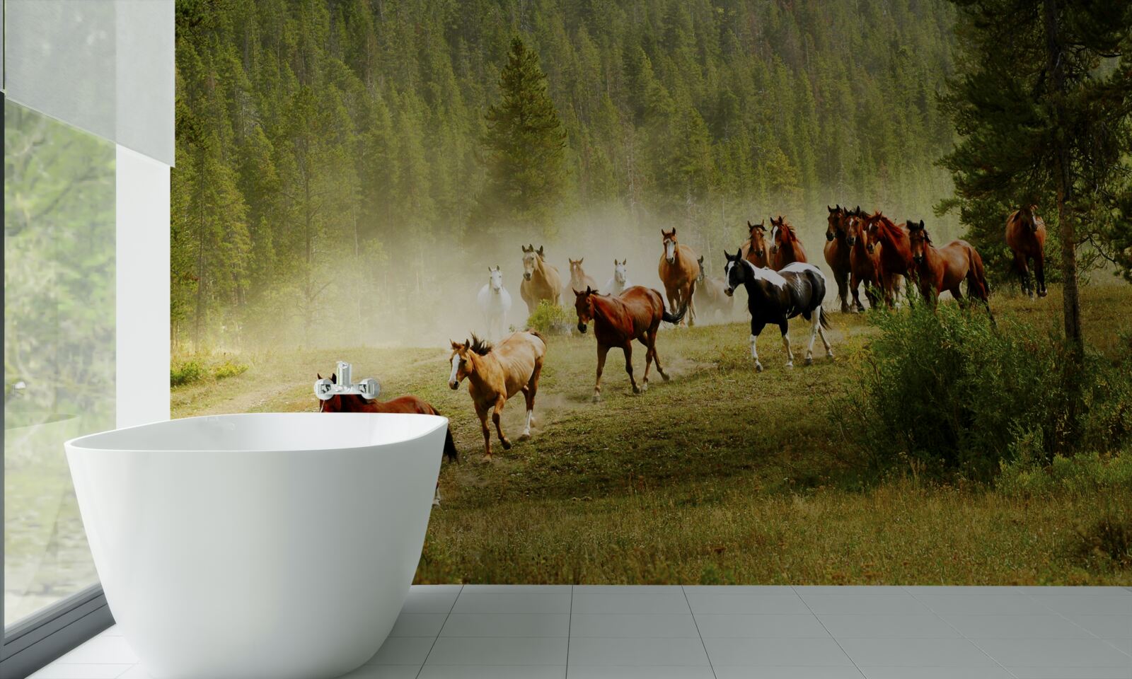 Fototapet cai alergând prin pădure