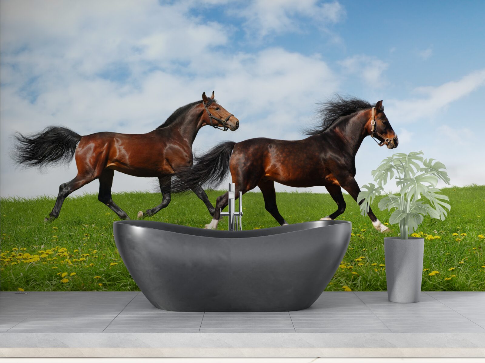 Fototapet cai timpurii alergând printr-un luminiș