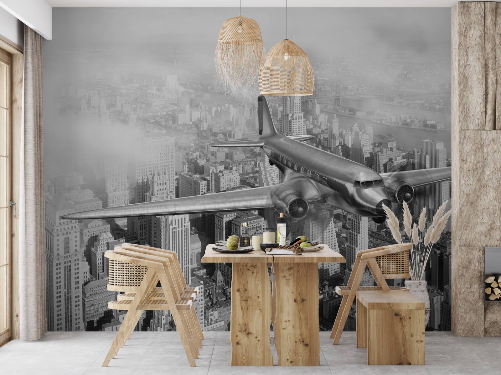 Fototapet călătorii cu avionul deasupra unui oraș uriaș