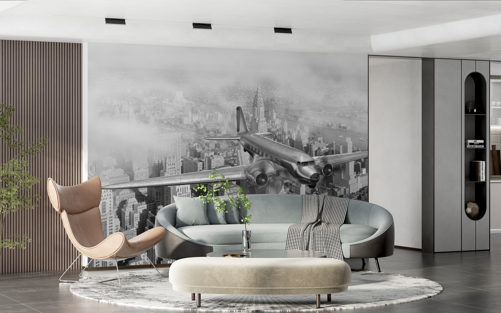 Fototapet călătorii cu avionul deasupra unui oraș uriaș