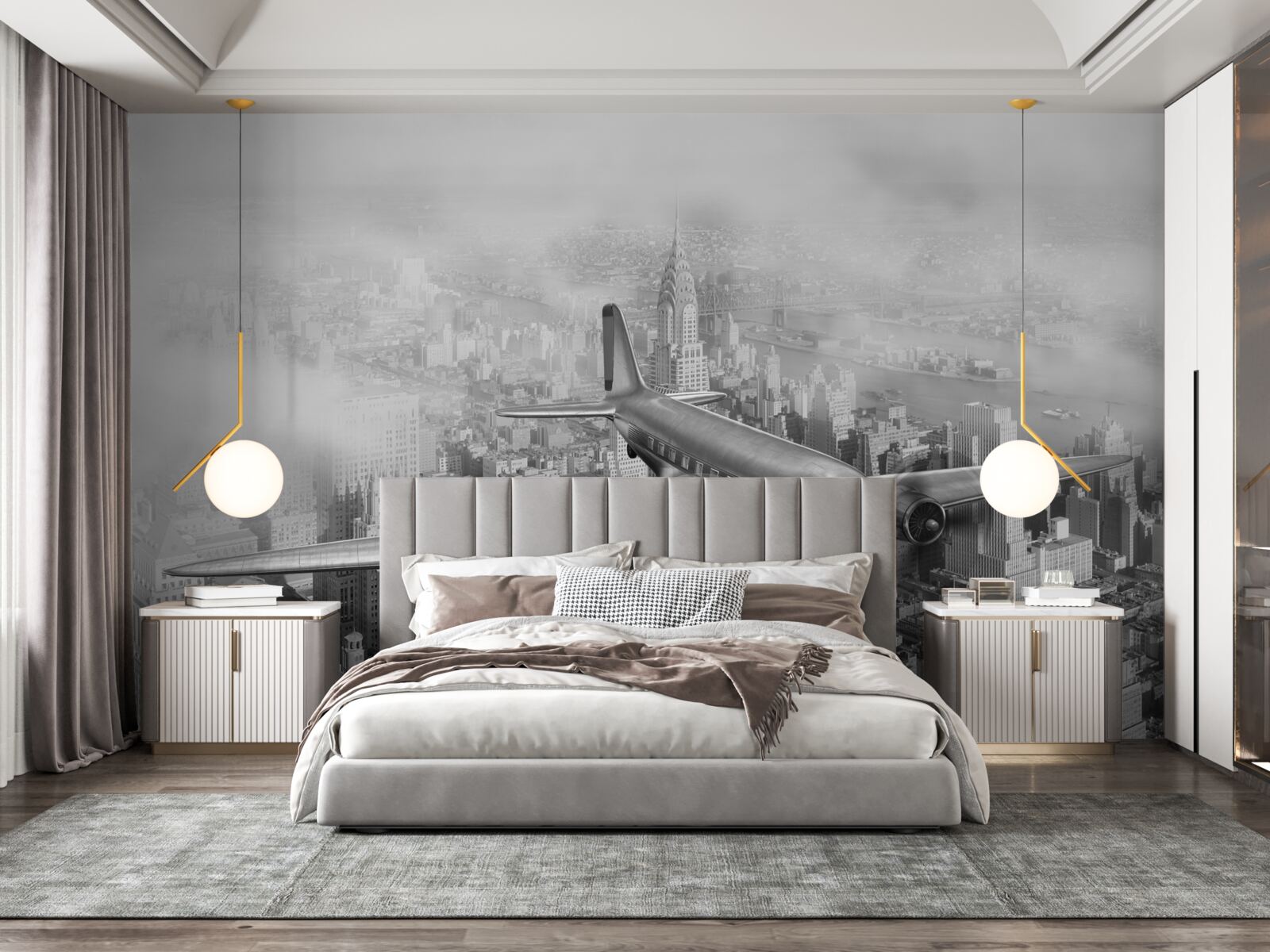 Fototapet călătorii cu avionul deasupra unui oraș uriaș