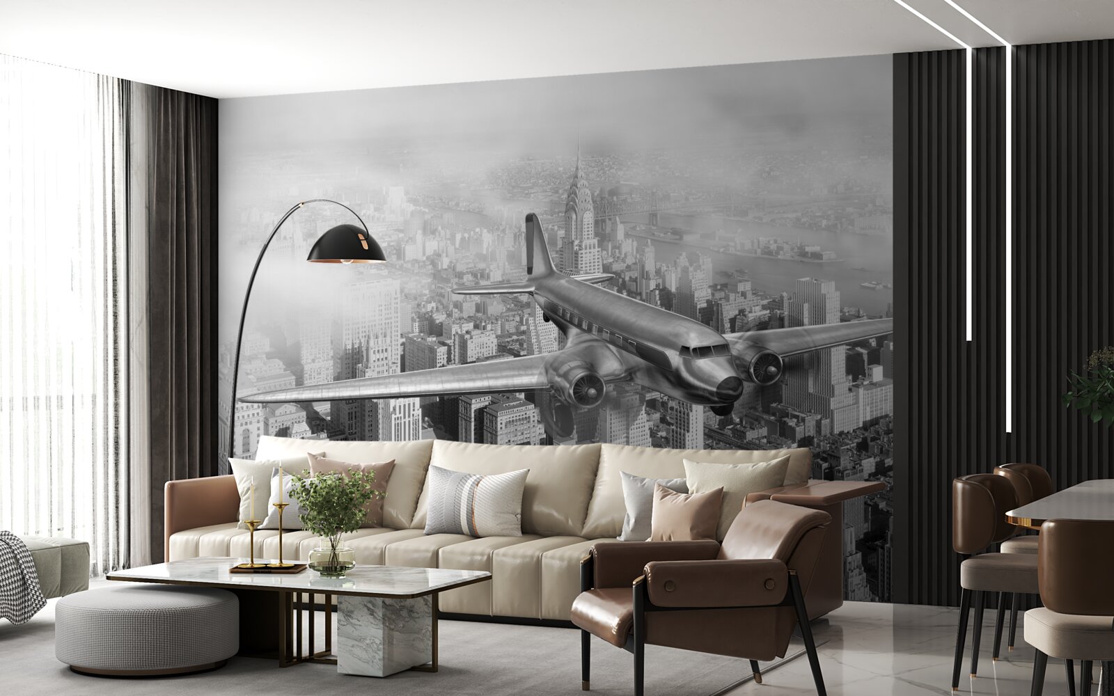 Fototapet călătorii cu avionul deasupra unui oraș uriaș