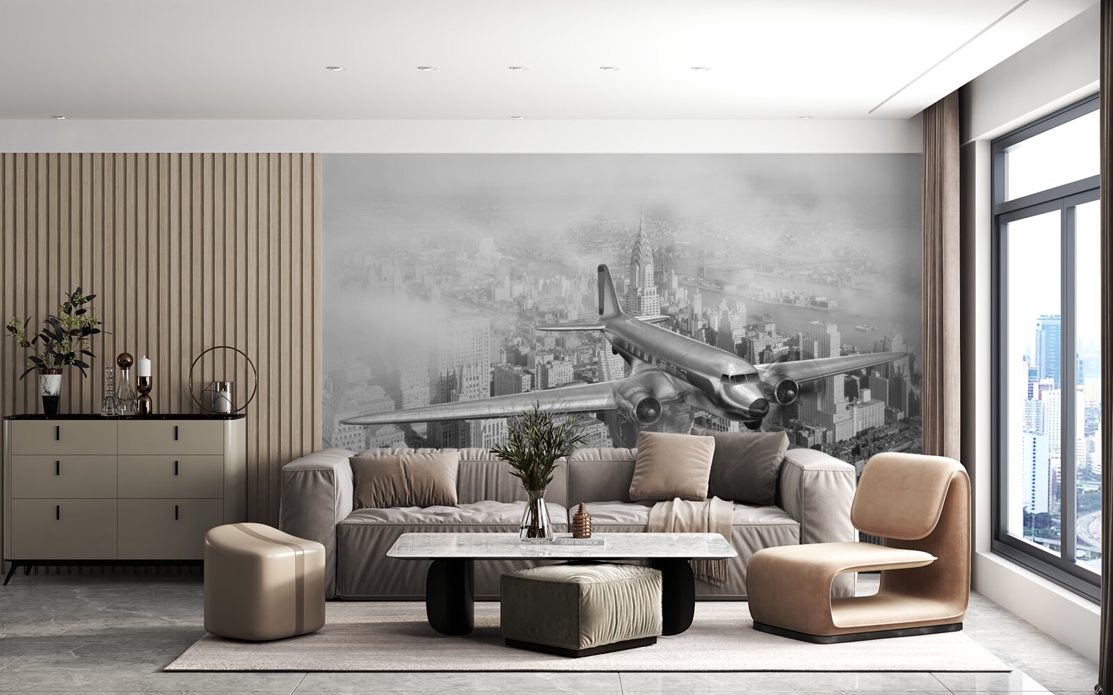 Fototapet călătorii cu avionul deasupra unui oraș uriaș