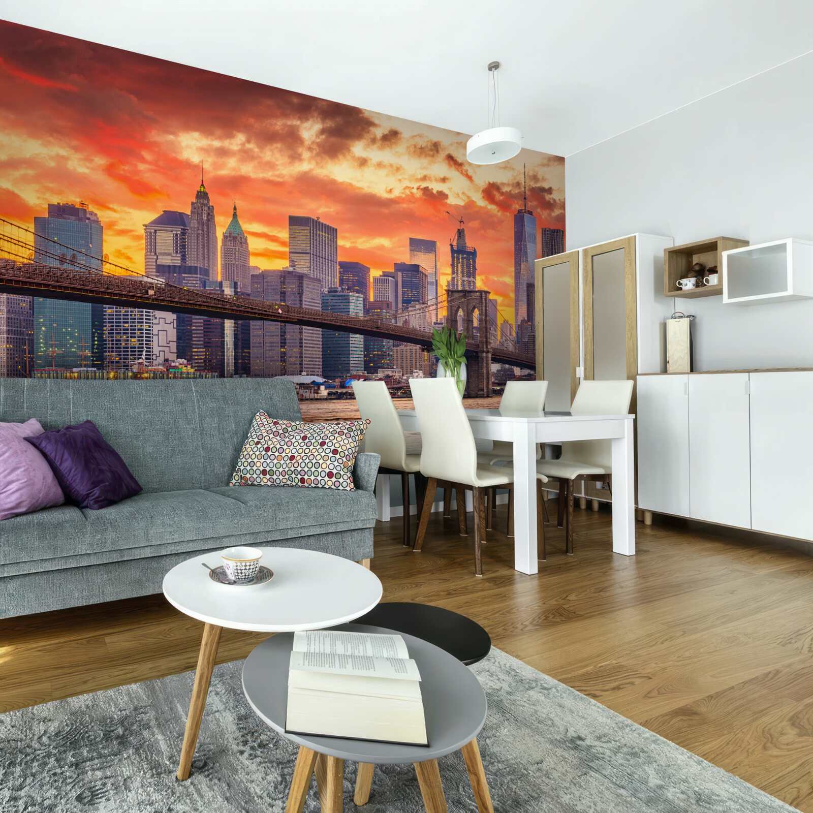 Fototapet nori peste new york în timpul apusului de soare