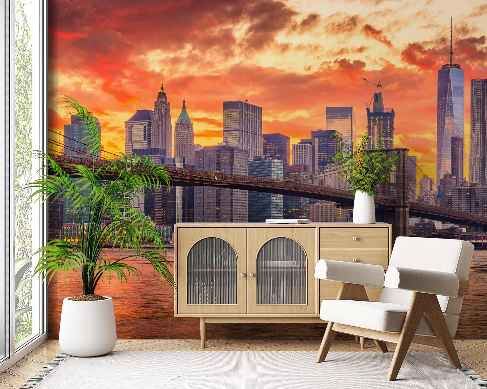 Fototapet nori peste new york în timpul apusului de soare