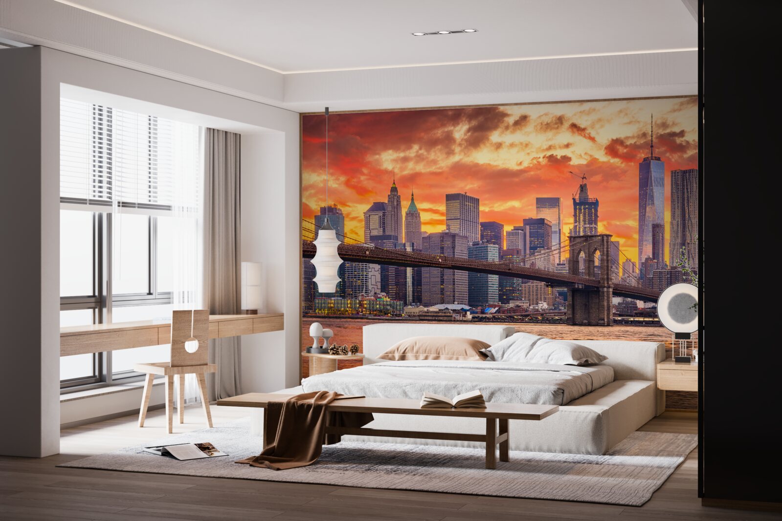 Fototapet nori peste new york în timpul apusului de soare