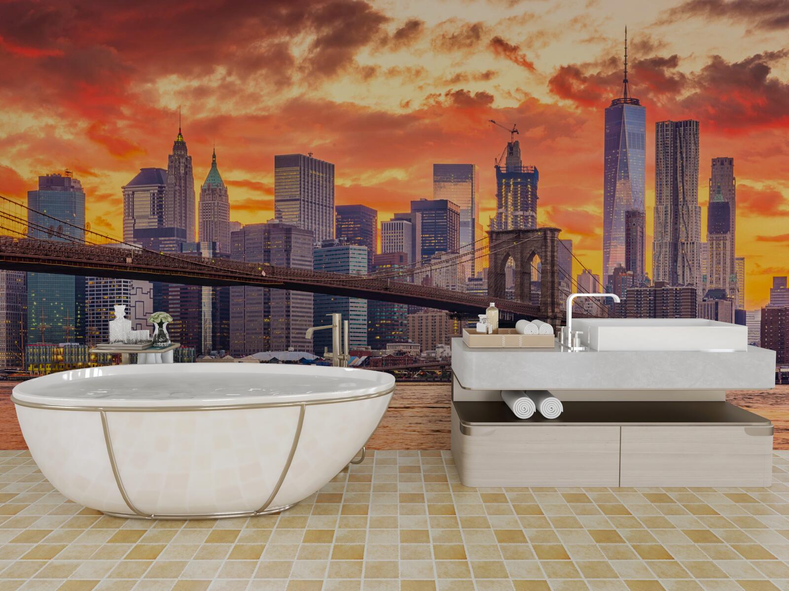 Fototapet nori peste new york în timpul apusului de soare