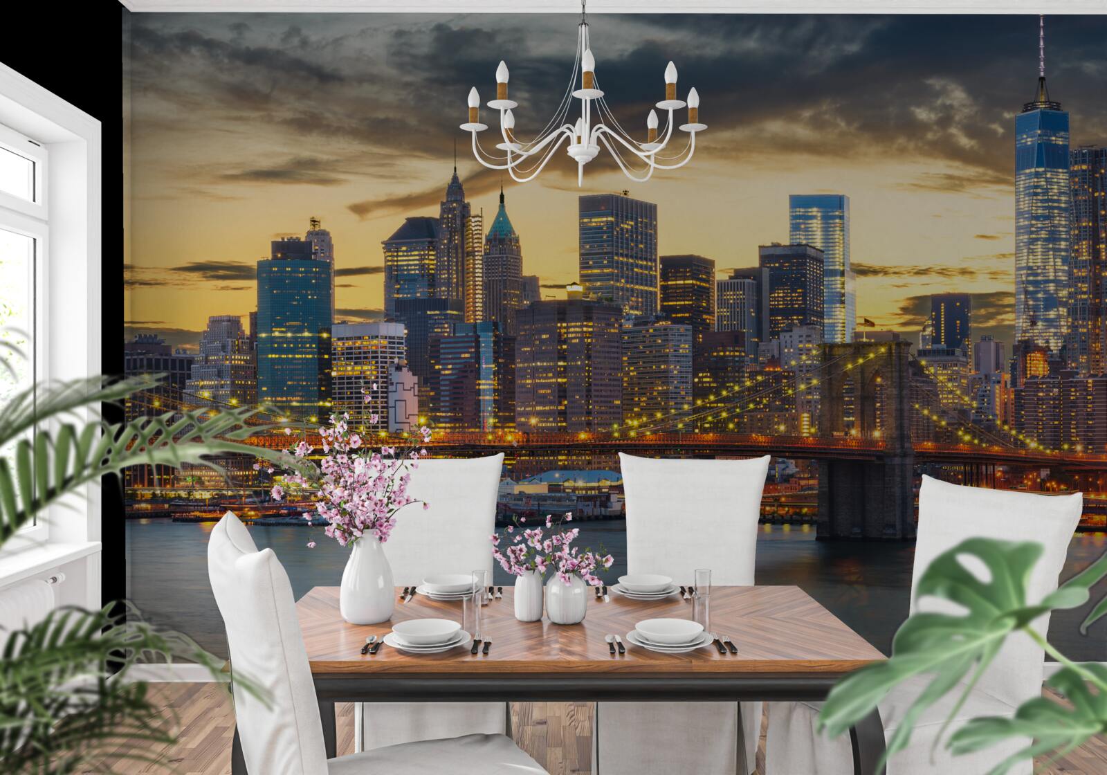 Fototapet linia de orizont a New York-ului noaptea