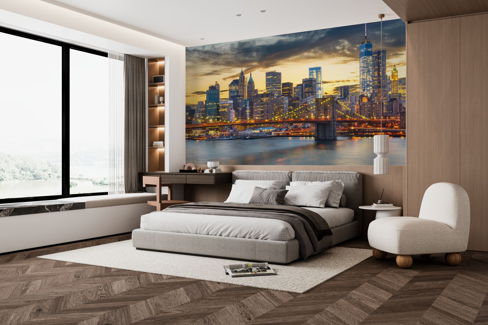 Fototapet linia de orizont a New York-ului noaptea