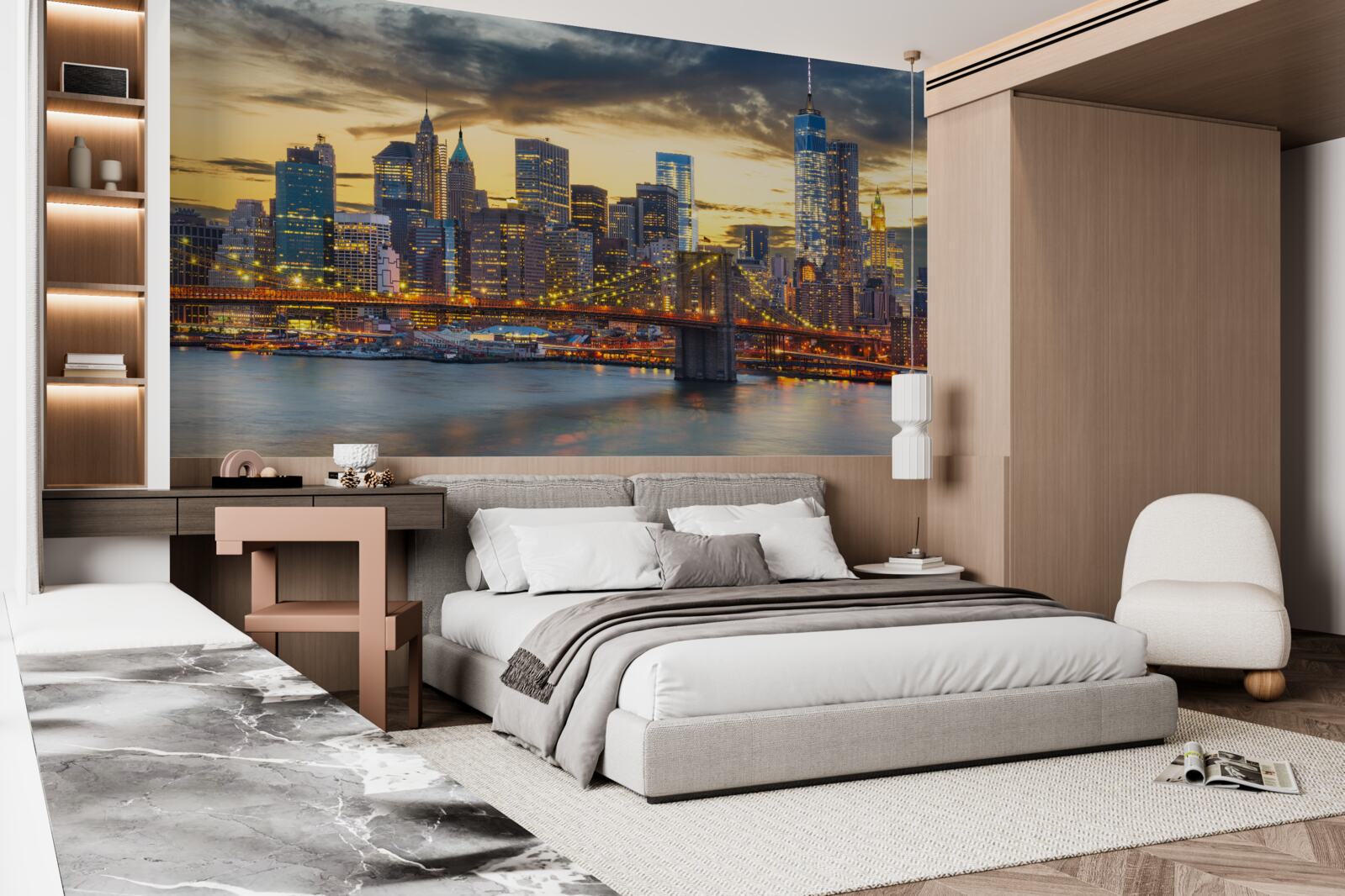 Fototapet linia de orizont a New York-ului noaptea