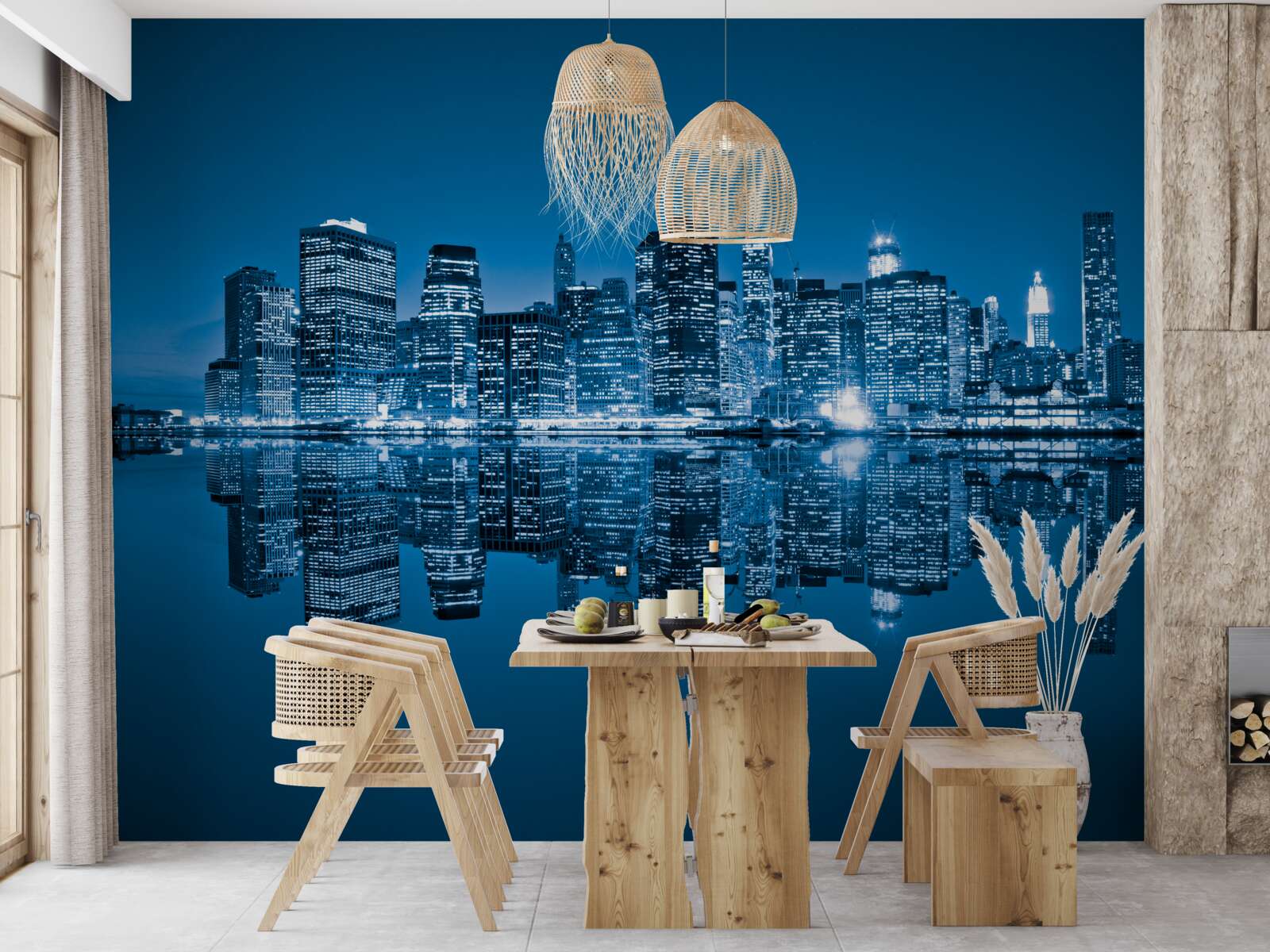 Fototapet reflecție de clădiri albastru închis în apă