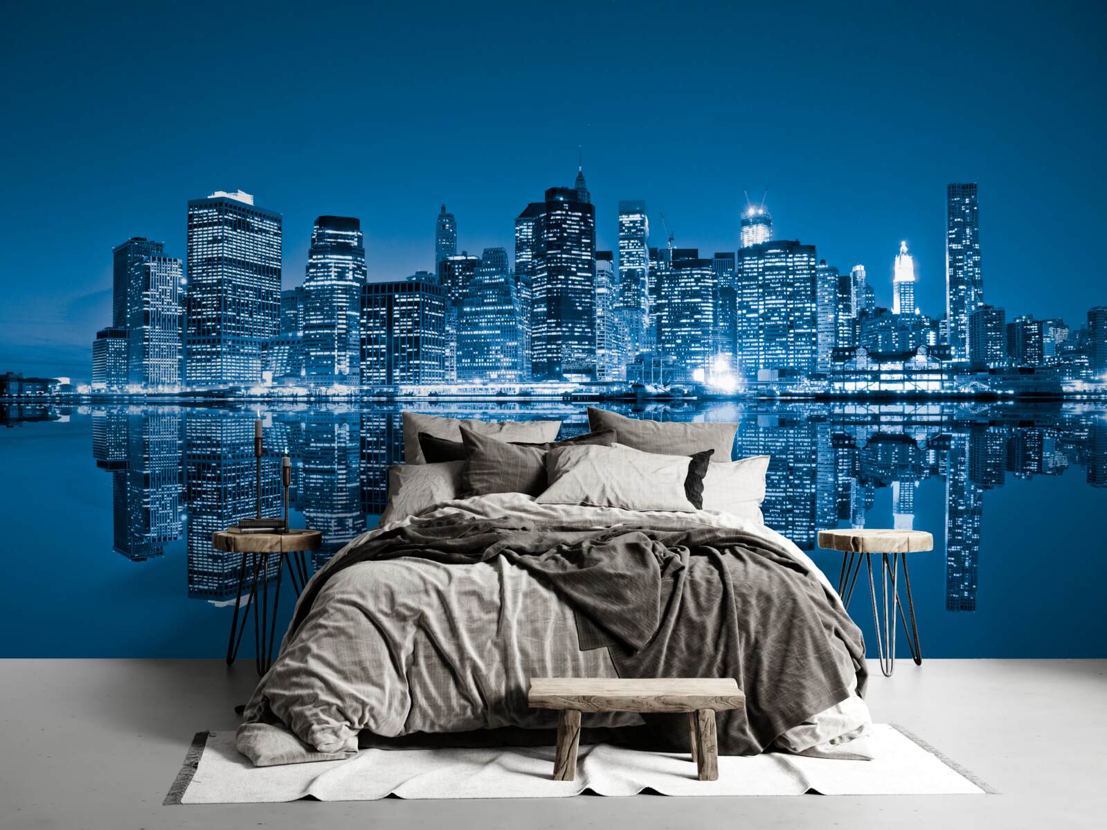 Fototapet reflecție de clădiri albastru închis în apă