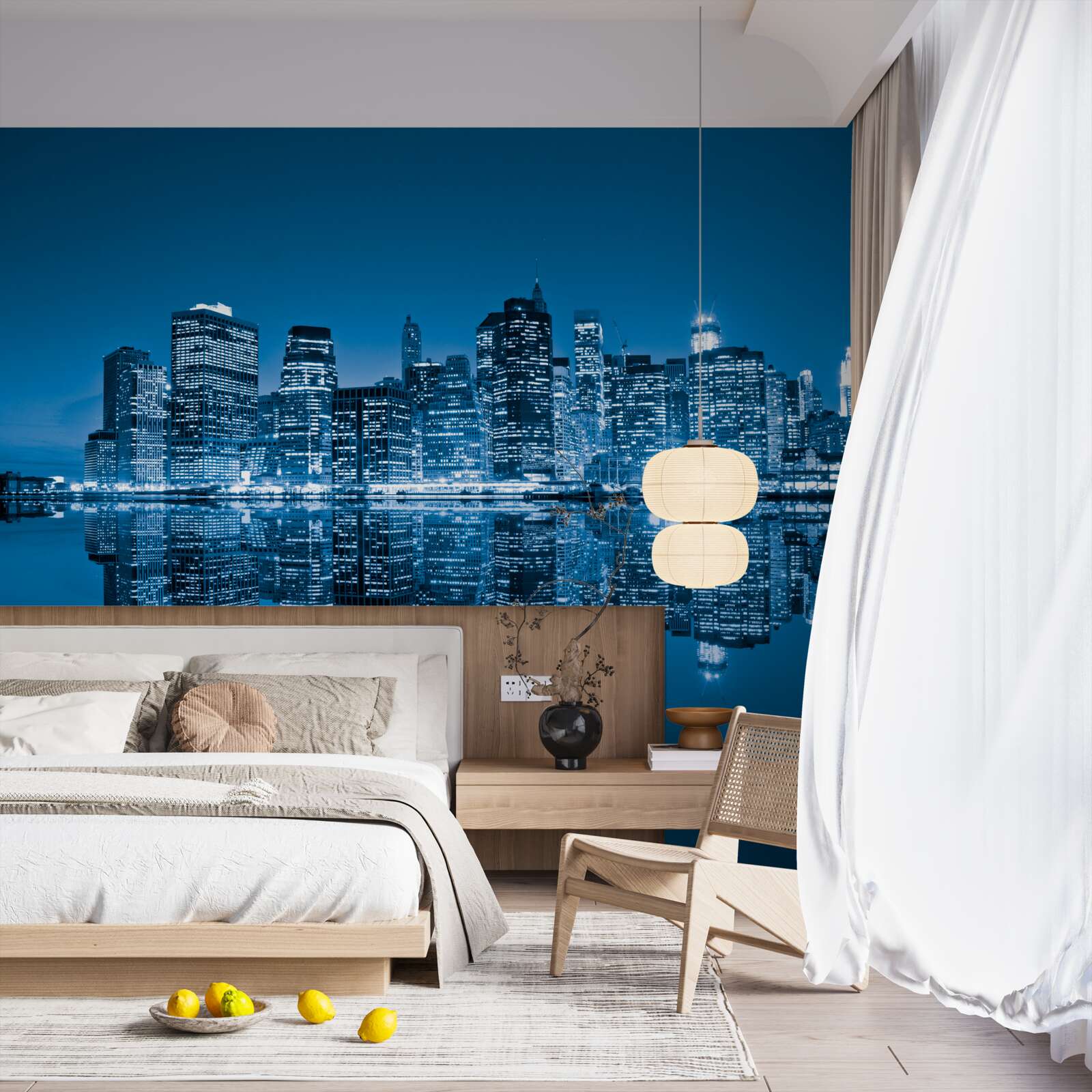 Fototapet reflecție de clădiri albastru închis în apă