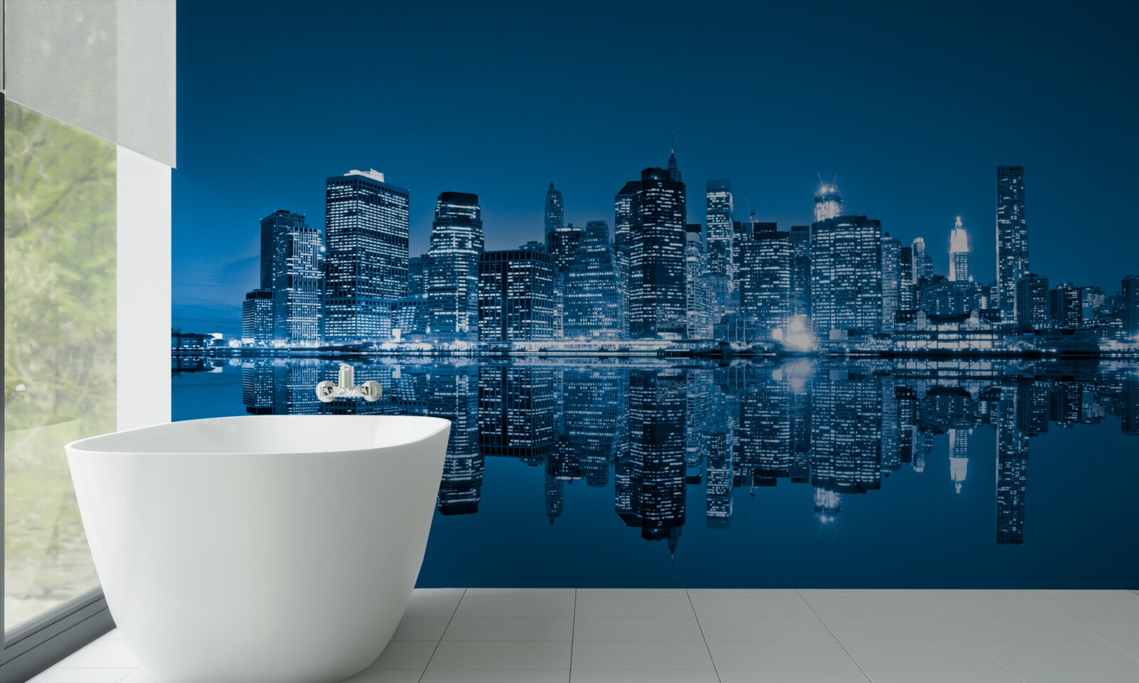 Fototapet reflecție de clădiri albastru închis în apă