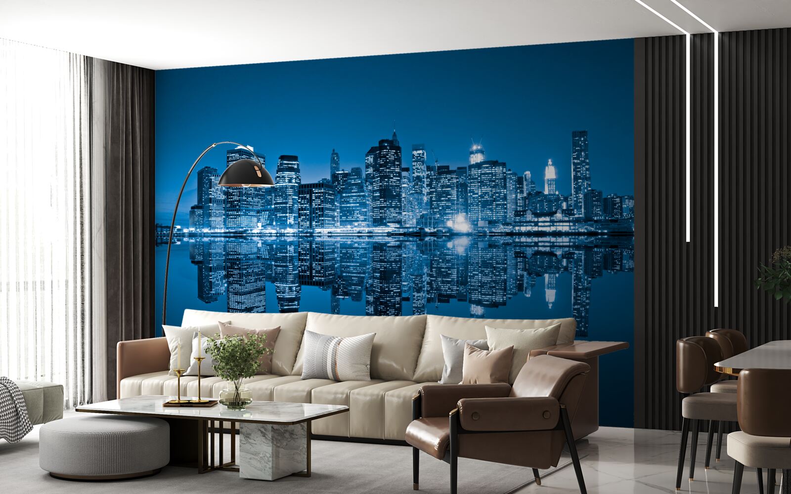 Fototapet reflecție de clădiri albastru închis în apă