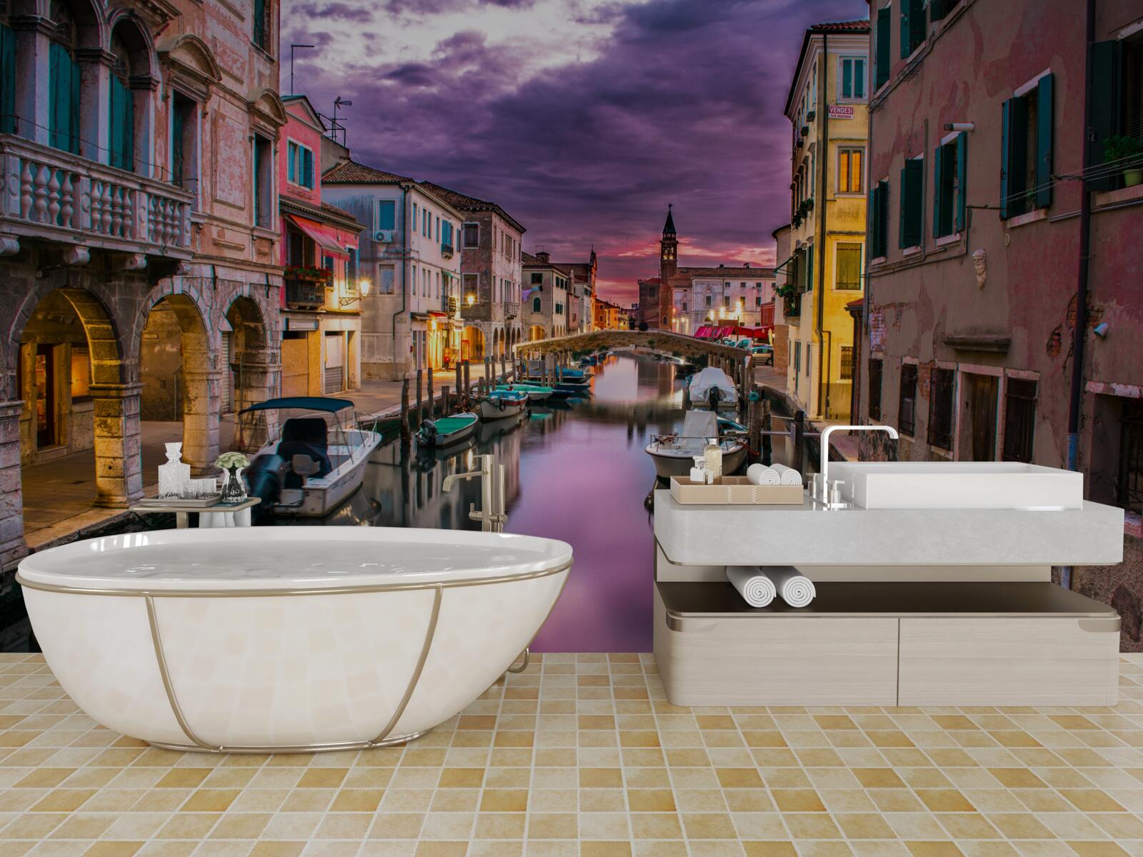 Fototapet strada veneția seara