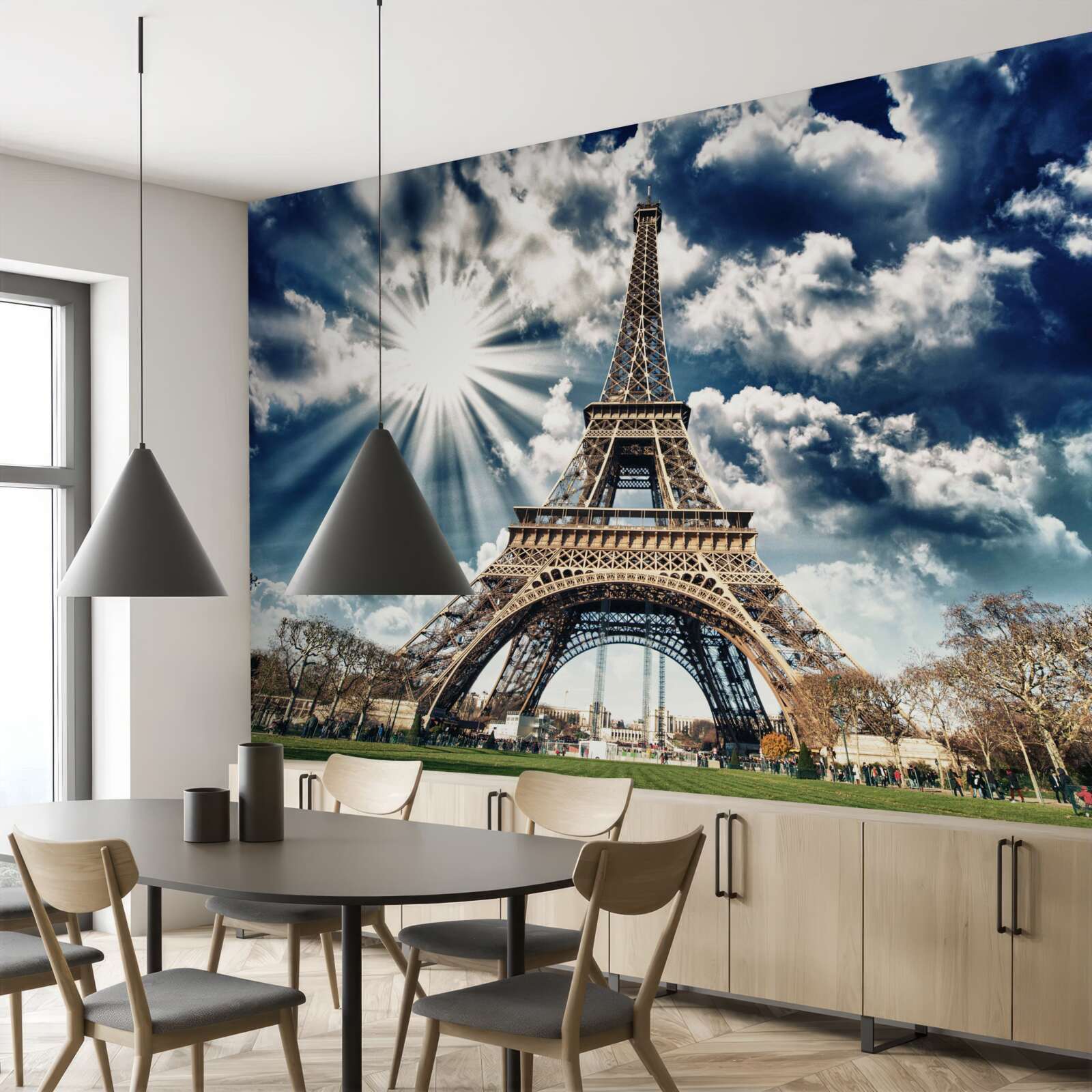 Fototapet soare deasupra turnului eiffel