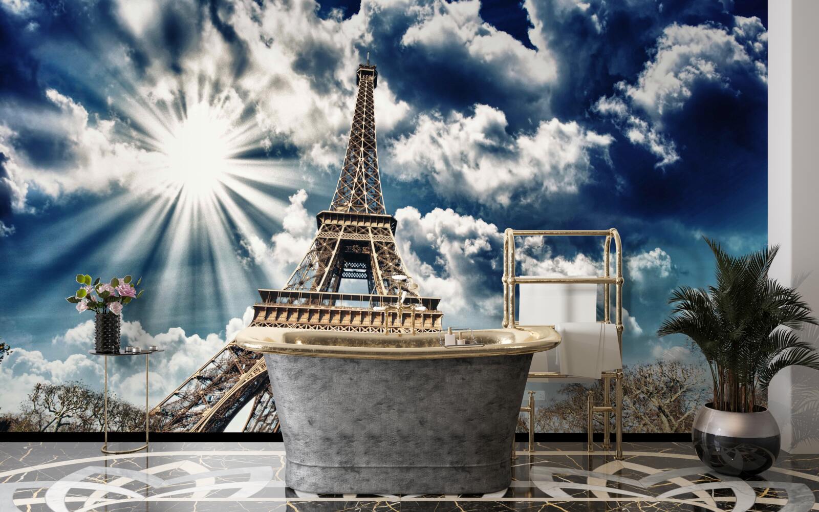 Fototapet soare deasupra turnului eiffel