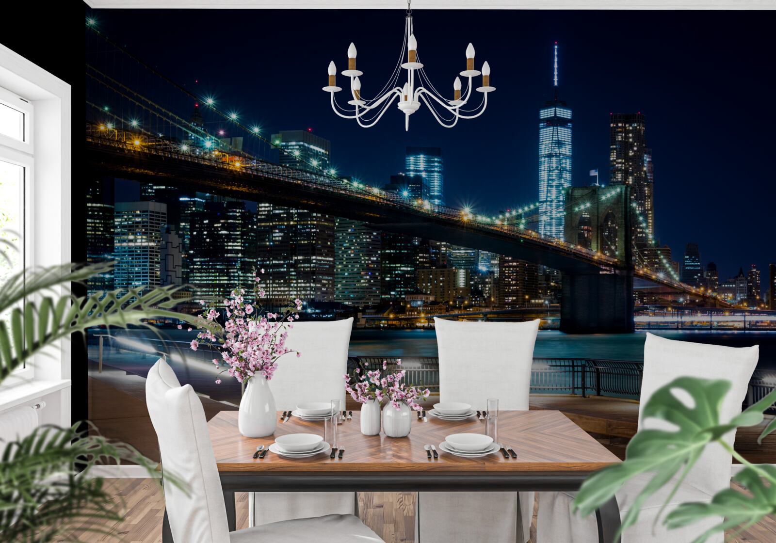 Fototapet zonele de legătură ale podului new york noaptea