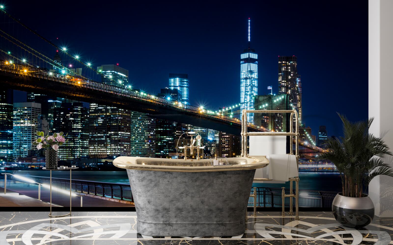 Fototapet zonele de legătură ale podului new york noaptea