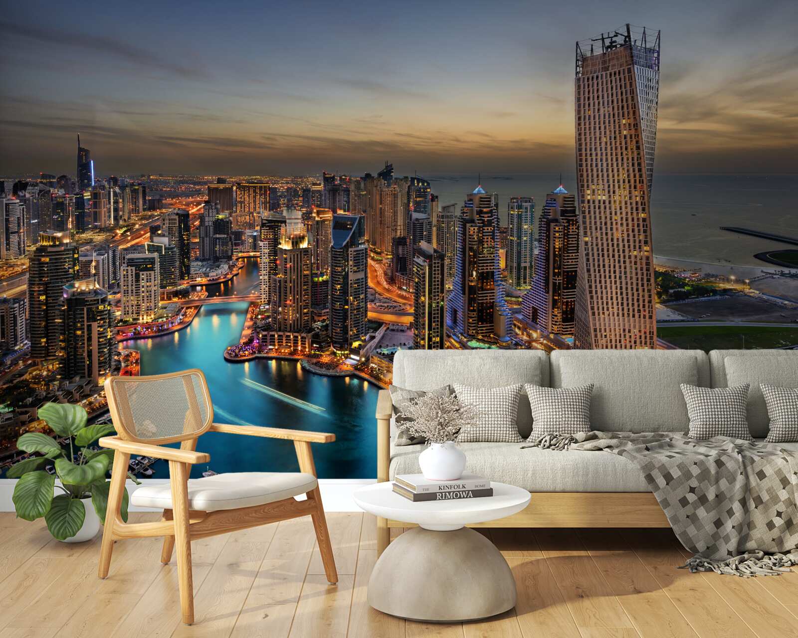 Fototapet linia de orizont a clădirilor de seară în dubai