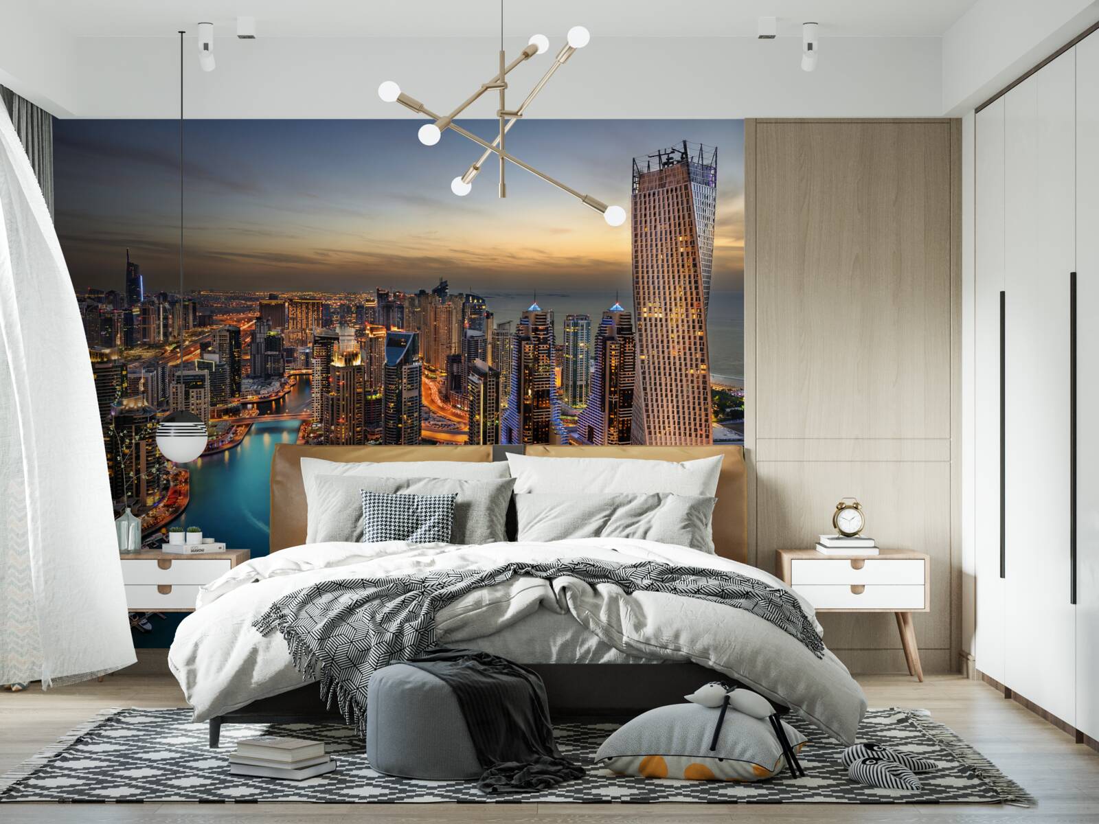 Fototapet linia de orizont a clădirilor de seară în dubai