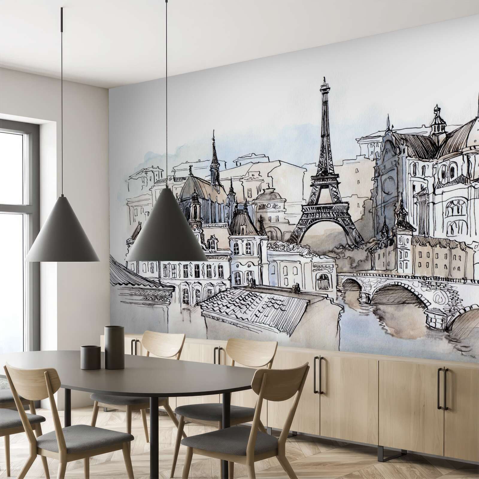 Fototapet Peisaje pariziene reproduse în acuarelă