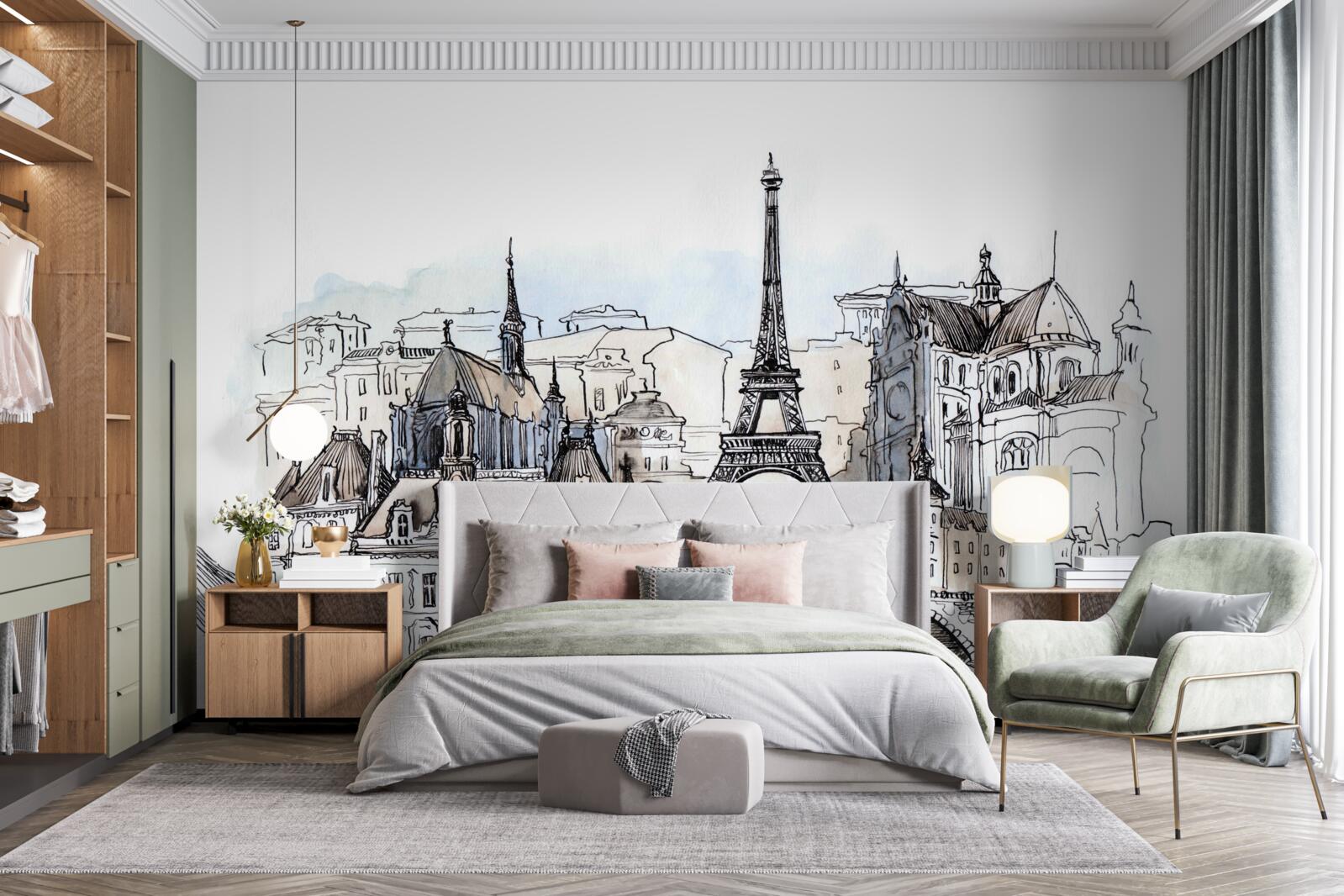 Fototapet Peisaje pariziene reproduse în acuarelă