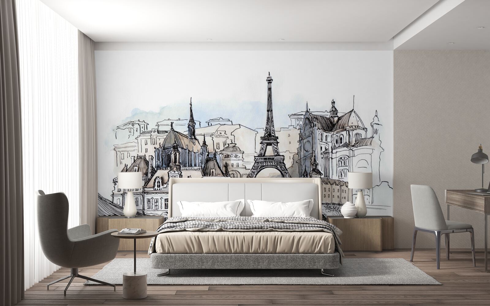 Fototapet Peisaje pariziene reproduse în acuarelă