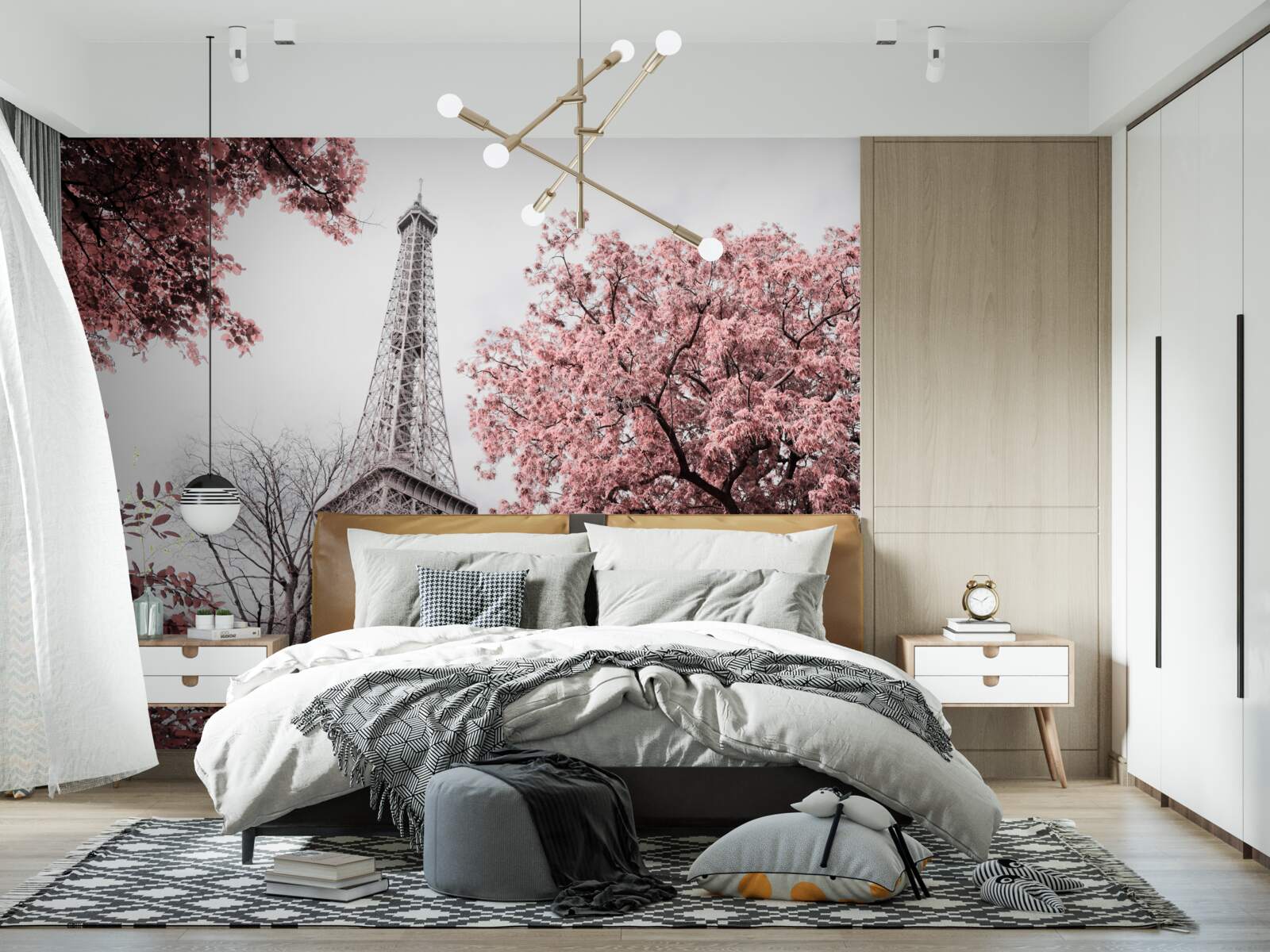 Fototapet turnul eiffel înconjurat de flori de cireș