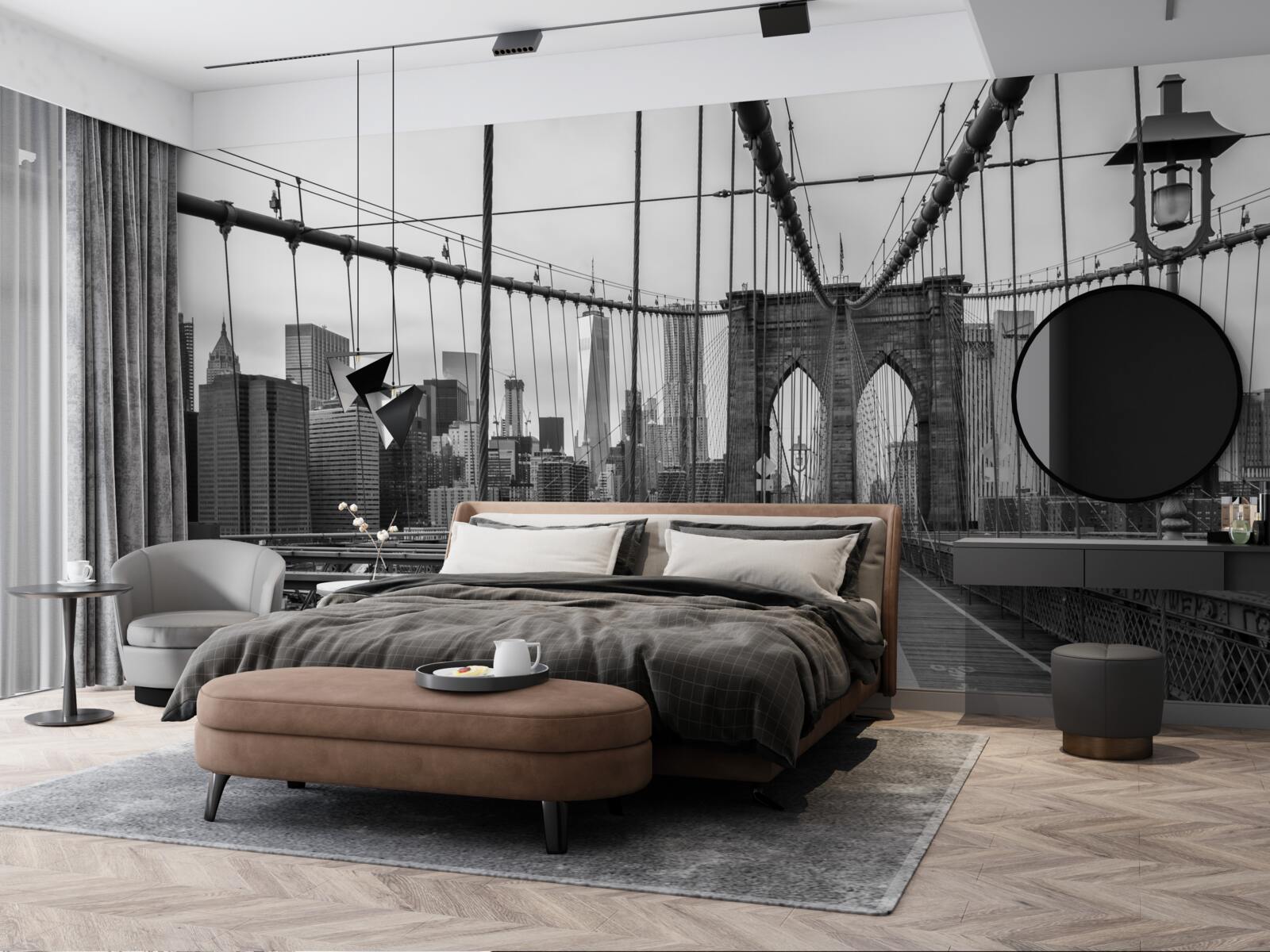 Fototapet podul brooklyn în nuanțe de alb și negru