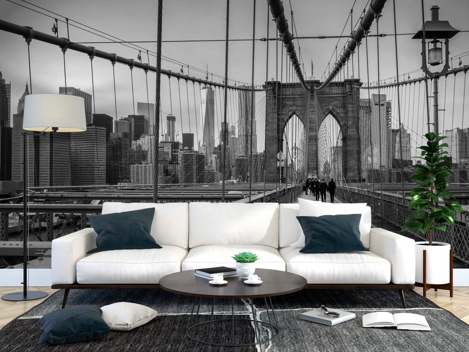 Fototapet podul brooklyn în nuanțe de alb și negru