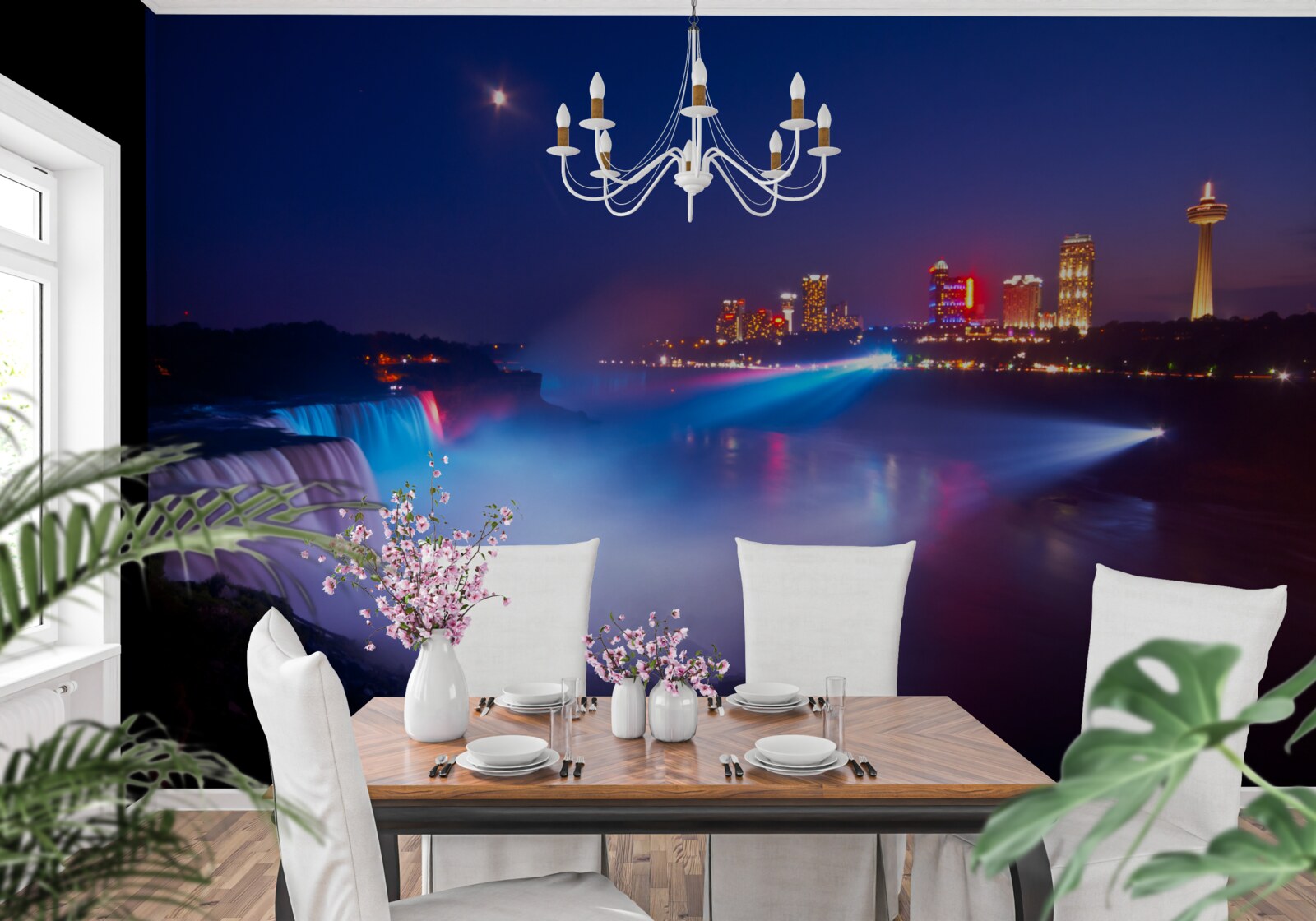 Fototapet cascada Niagara iluminată noaptea