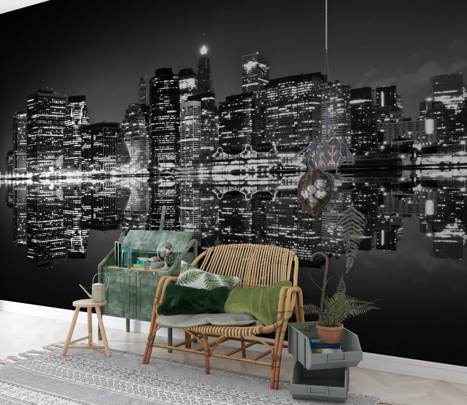 Fototapet orașul mare se reflectă în apă