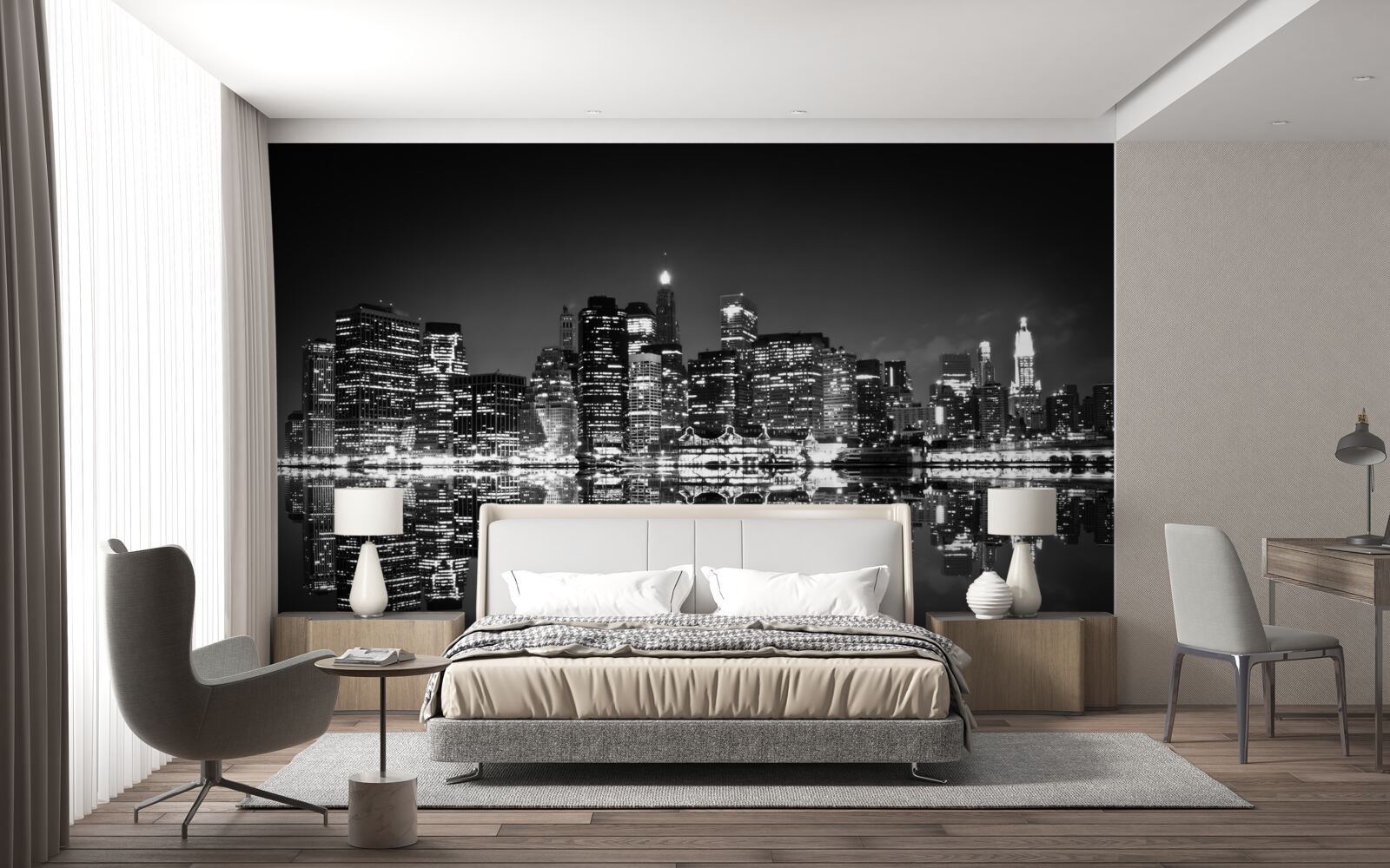 Fototapet orașul mare se reflectă în apă