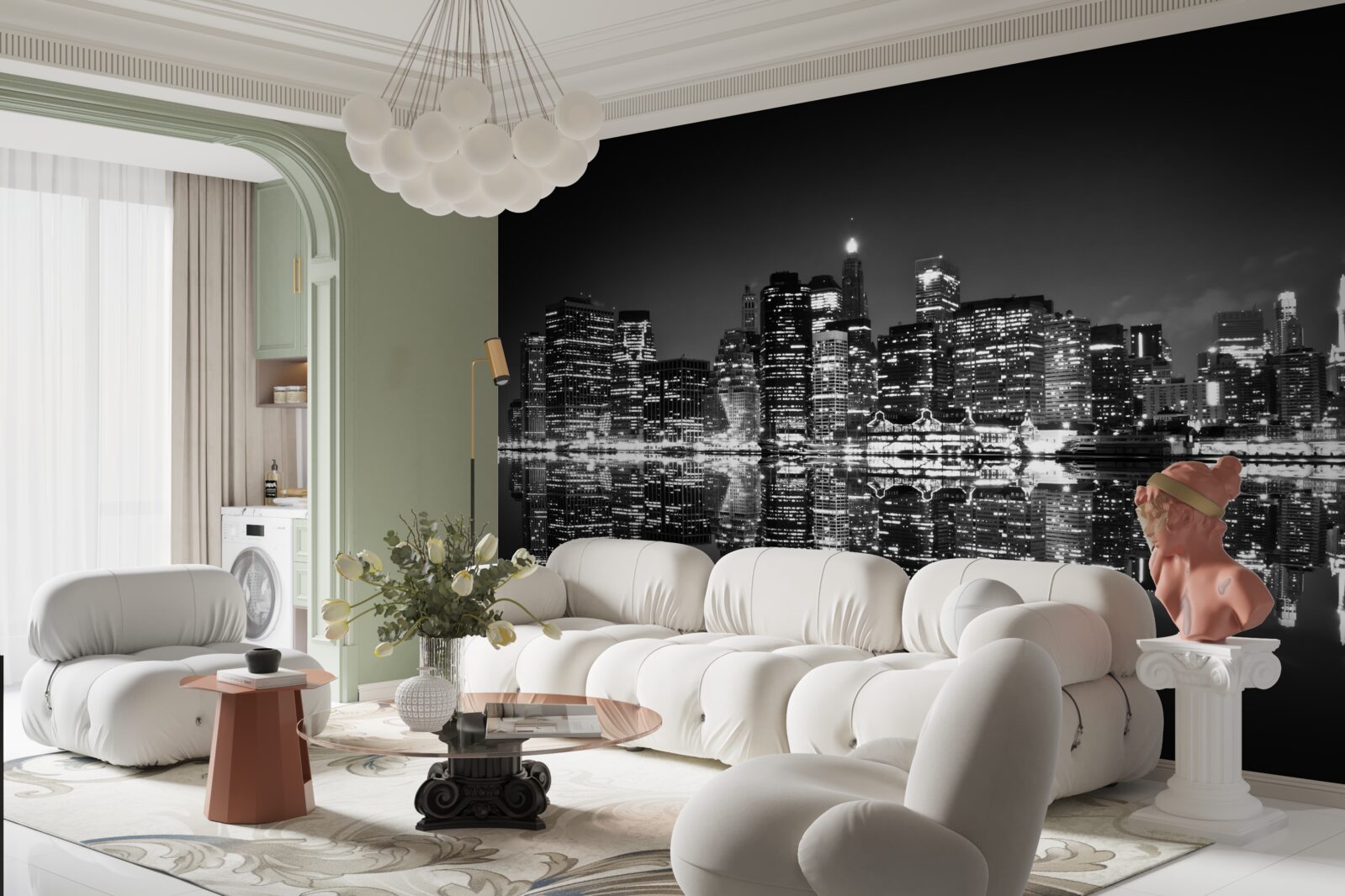 Fototapet orașul mare se reflectă în apă