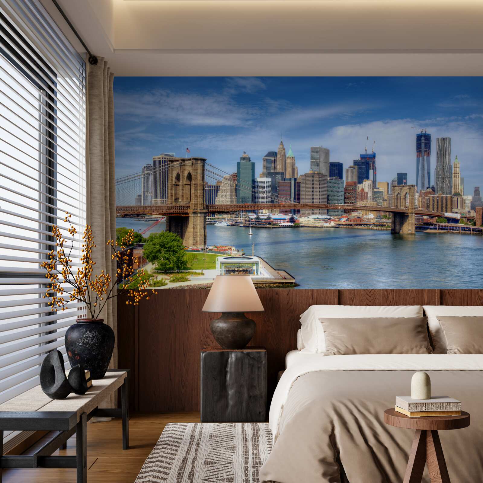 Fototapet Podul Brooklyn, construit din piatră și zgârie-nori în oraș