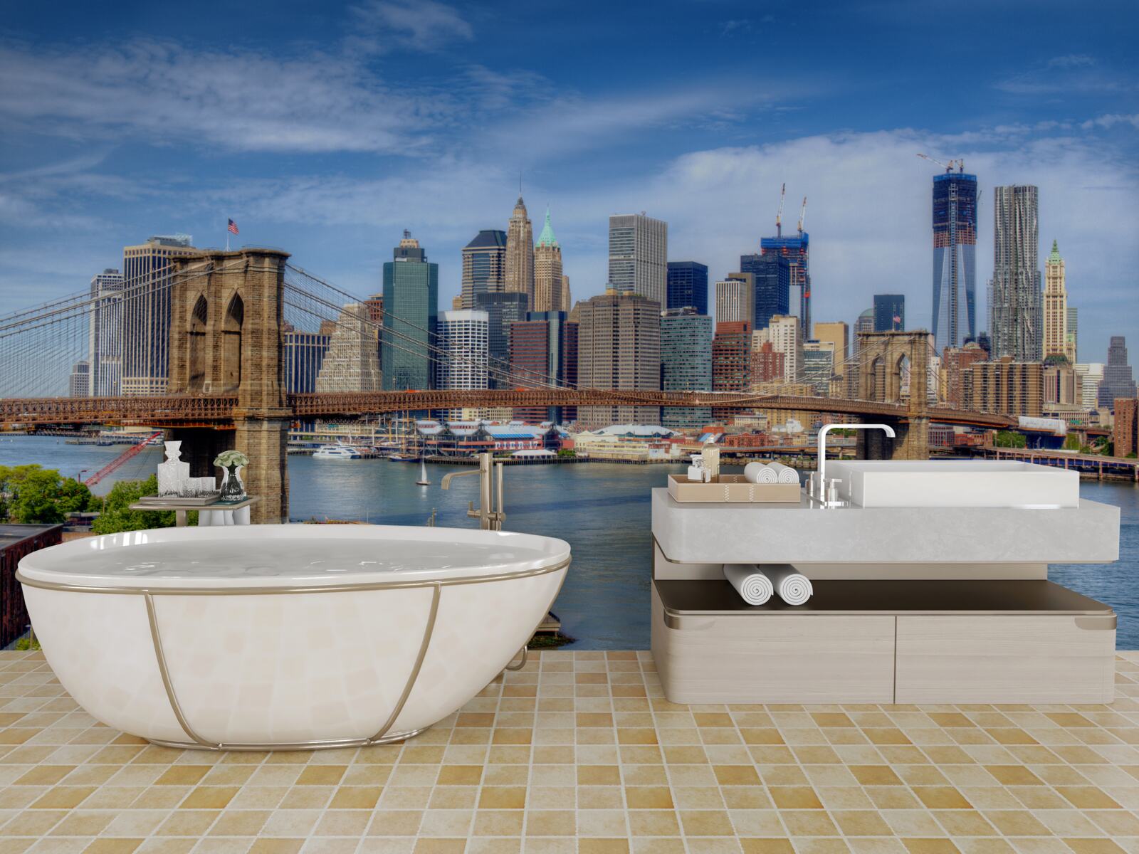 Fototapet Podul Brooklyn, construit din piatră și zgârie-nori în oraș