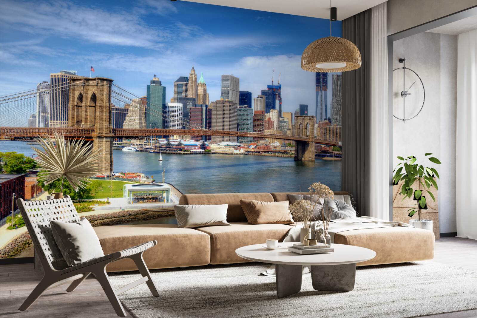 Fototapet Podul Brooklyn, construit din piatră și zgârie-nori în oraș