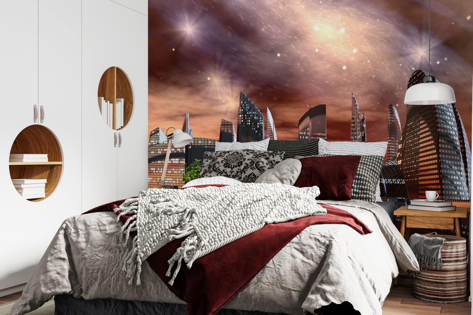 Fototapet un oraș sub un cer înstelat